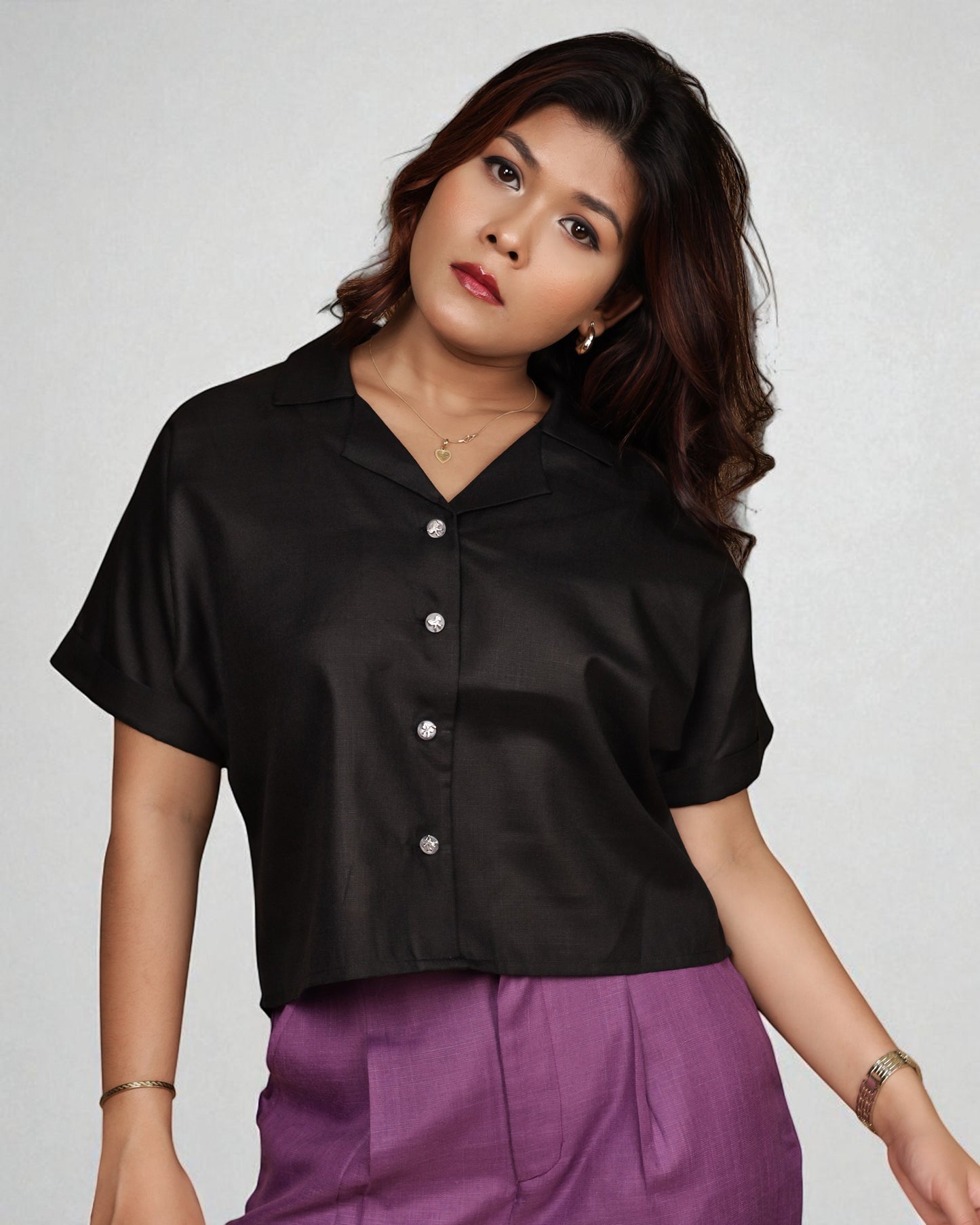 BoxyCharm Co-ord 2pc Set (Black & Purple)