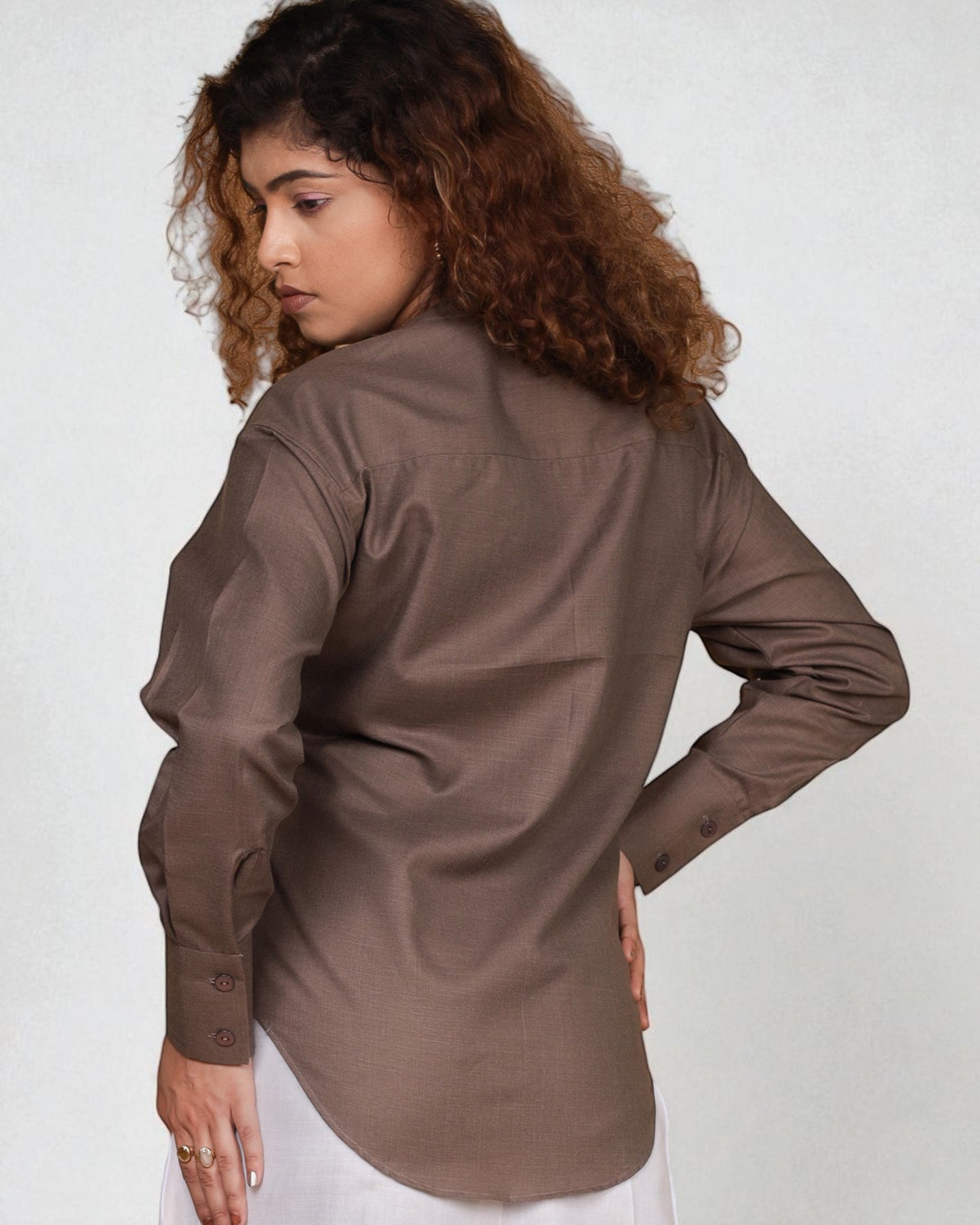 Mandarin Collar Shirt (Smoky Brown)