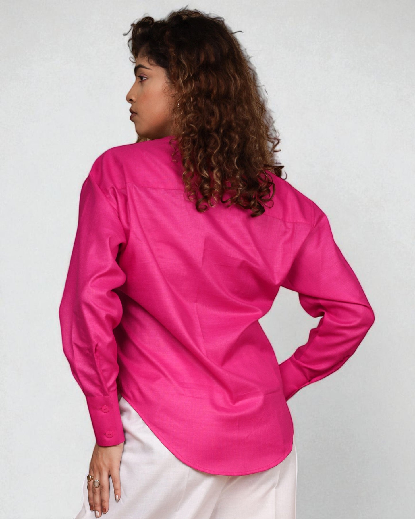 Mandarin Collar Shirt (Hot Pink)