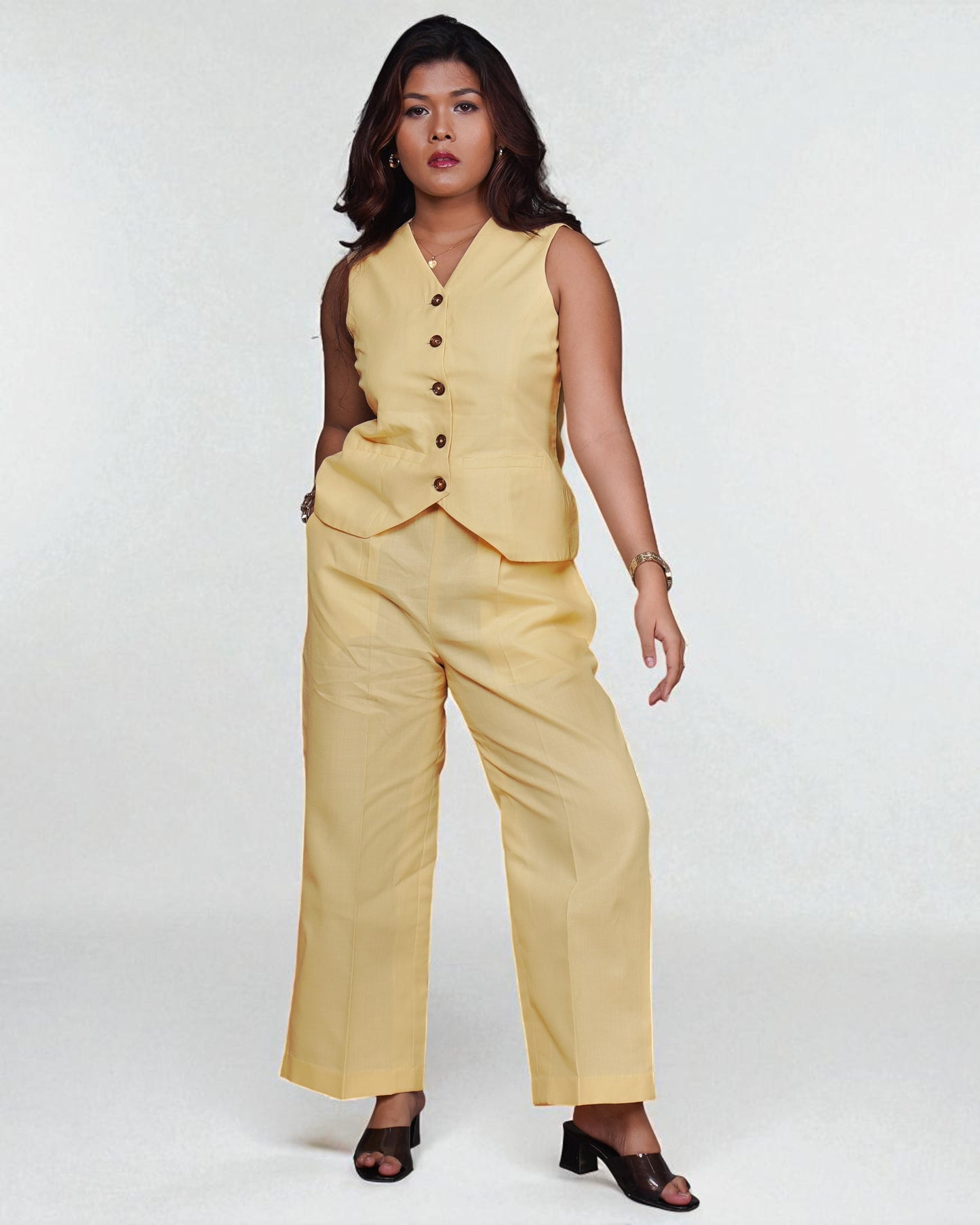 Vestro Waistcoat and Palazzo Pant 2pc Set (Beige)