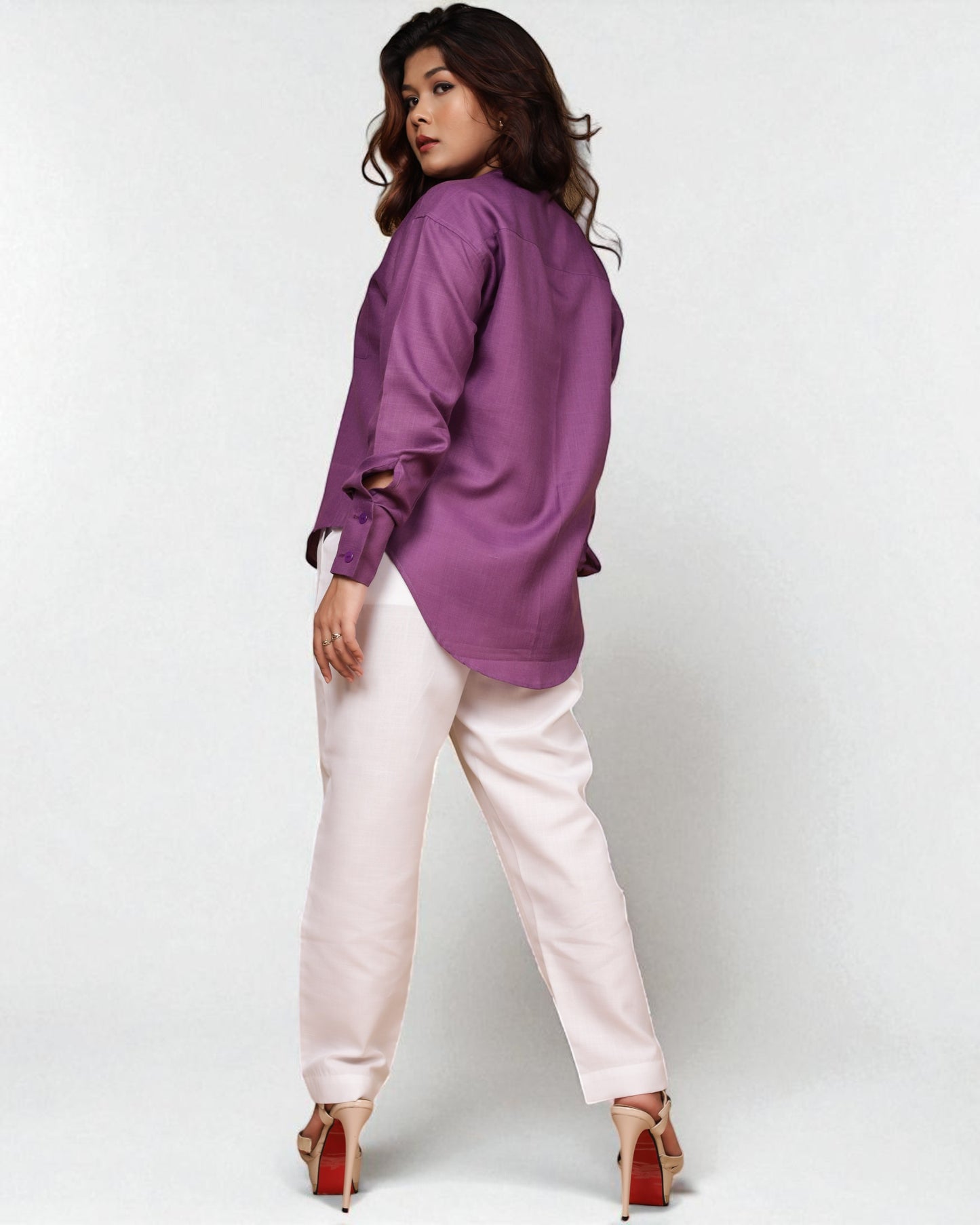 Mandarin Collar Shirt (Purple)
