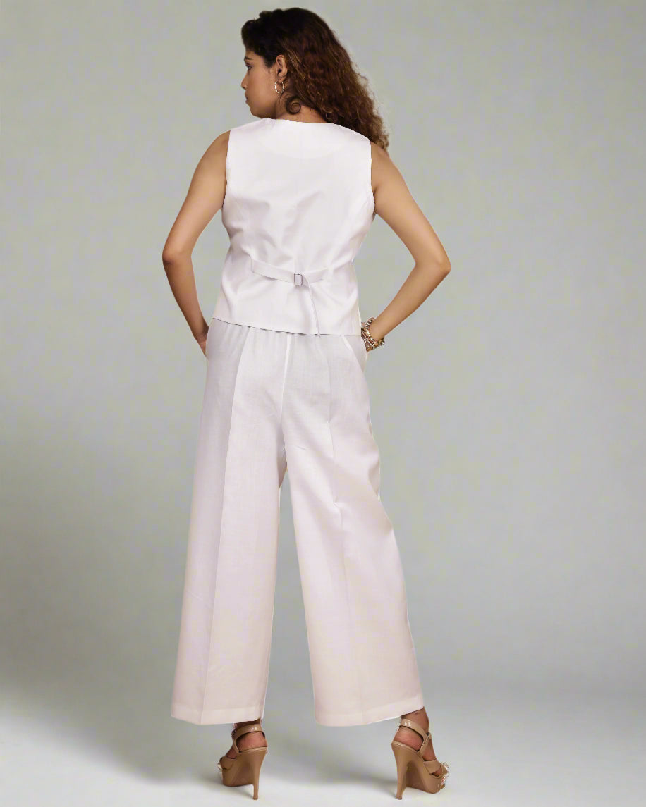 Vestro Waistcoat and Palazzo Pant 2pc Set (White)