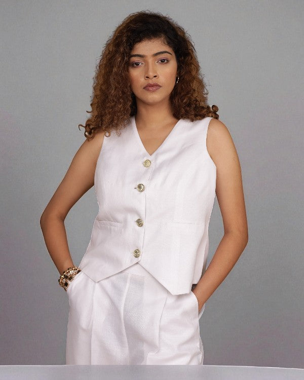 Vestro Waistcoat and Palazzo Pant 2pc Set (White)