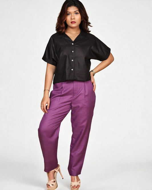 BoxyCharm Co-ord 2pc Set (Black & Purple)