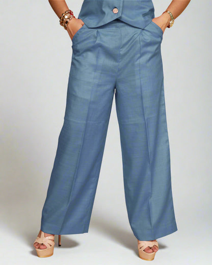 Vestro Waistcoat and Palazzo Pant 2pc Set (Stone blue)
