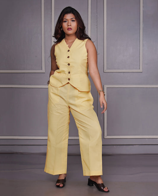 Vestro Waistcoat and Palazzo Pant 2pc Set (Butter Yellow)
