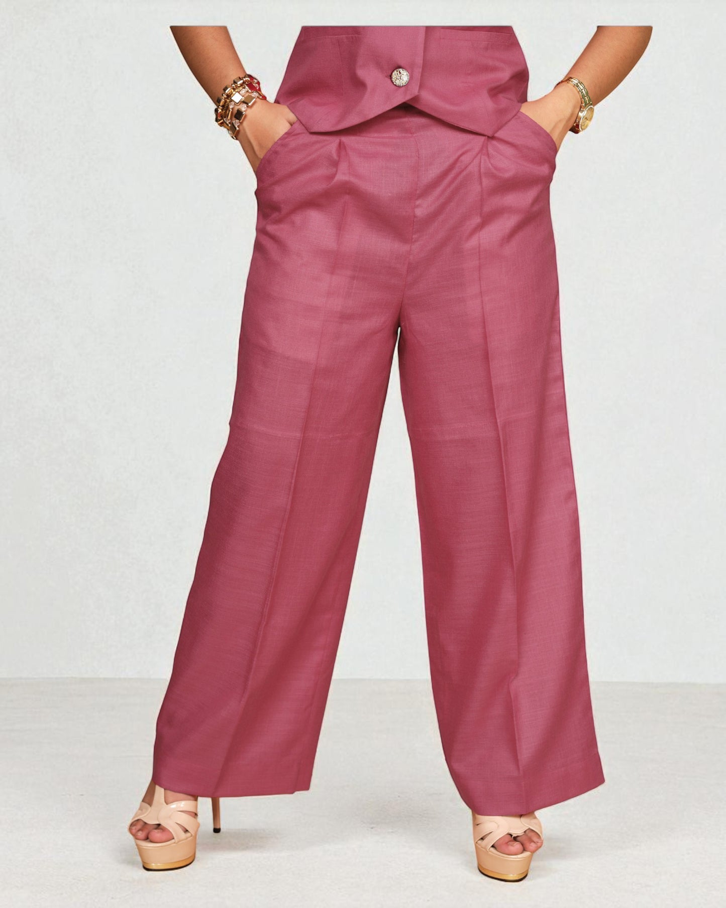 Vestro Waistcoat and Palazzo Pant 2pc Set (Rose Pink)
