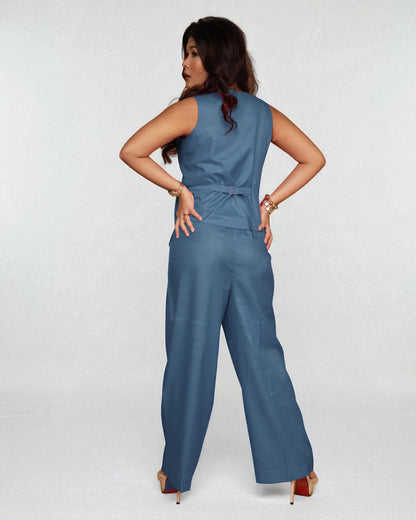 Vestro Waistcoat and Palazzo Pant 2pc Set (Stone blue)
