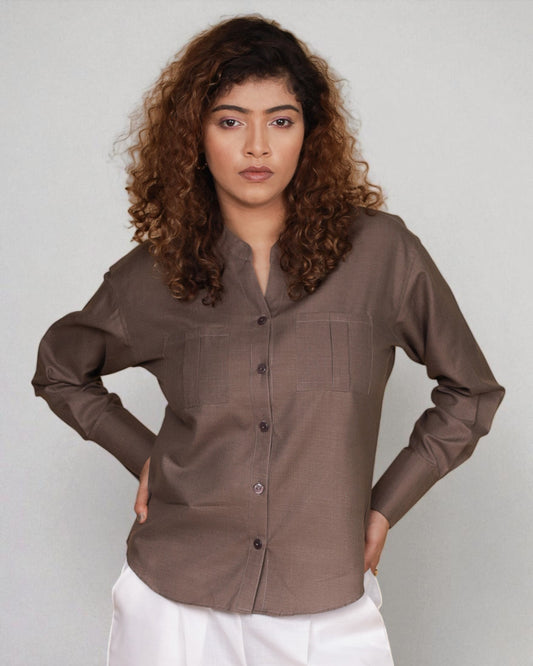 Mandarin Collar Shirt (Smoky Brown)