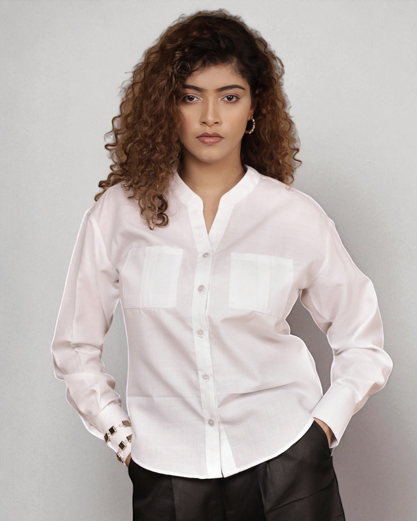 Mandarin Collar Shirt (White)