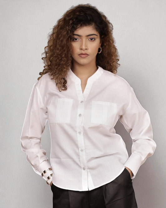 Mandarin Collar Shirt (White)