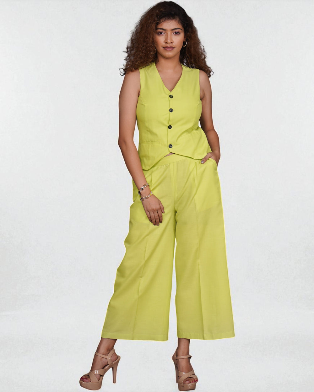 Vestro Waistcoat and Palazzo Pant 2pc Set (Lime Green)