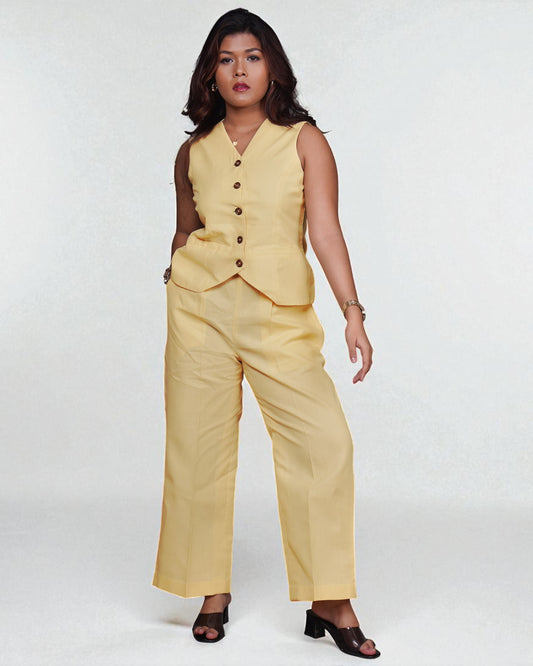 Vestro Waistcoat and Palazzo Pant 2pc Set (Beige)