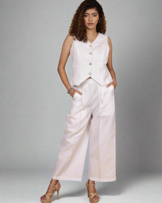 Vestro Waistcoat and Palazzo Pant 2pc Set (White)
