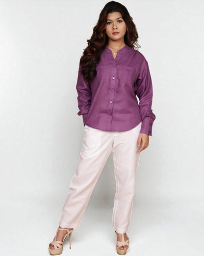 Mandarin Collar Shirt (Purple)
