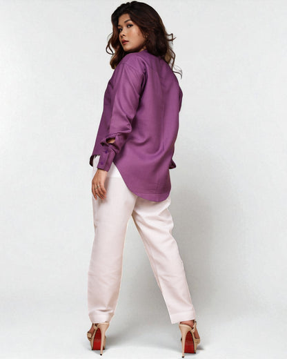 Mandarin Collar Shirt (Purple)