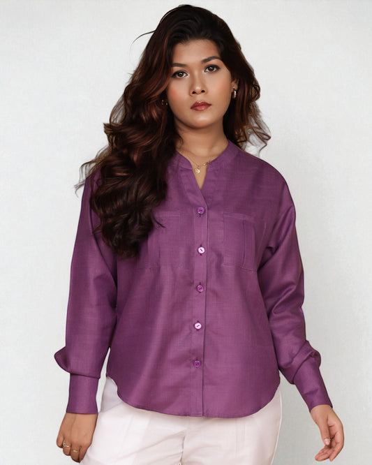 Mandarin Collar Shirt (Purple)