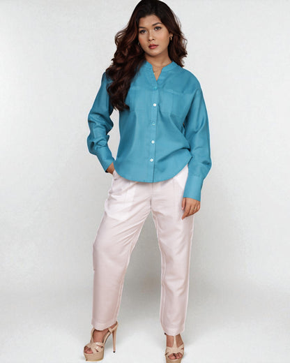 Mandarin Collar Shirt Teal