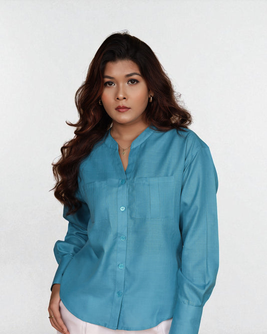 Mandarin Collar Shirt Teal