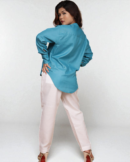 Mandarin Collar Shirt Teal