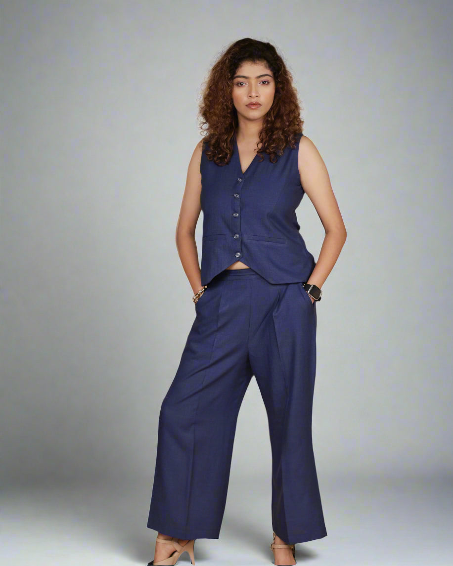 Vestro Waistcoat and Palazzo Pant 2pc Set (Navy Blue)