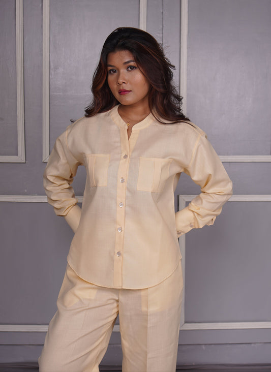Mandarin Collar Shirt (Beige)