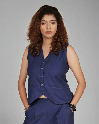 Vestro Waistcoat and Palazzo Pant 2pc Set (Navy Blue)