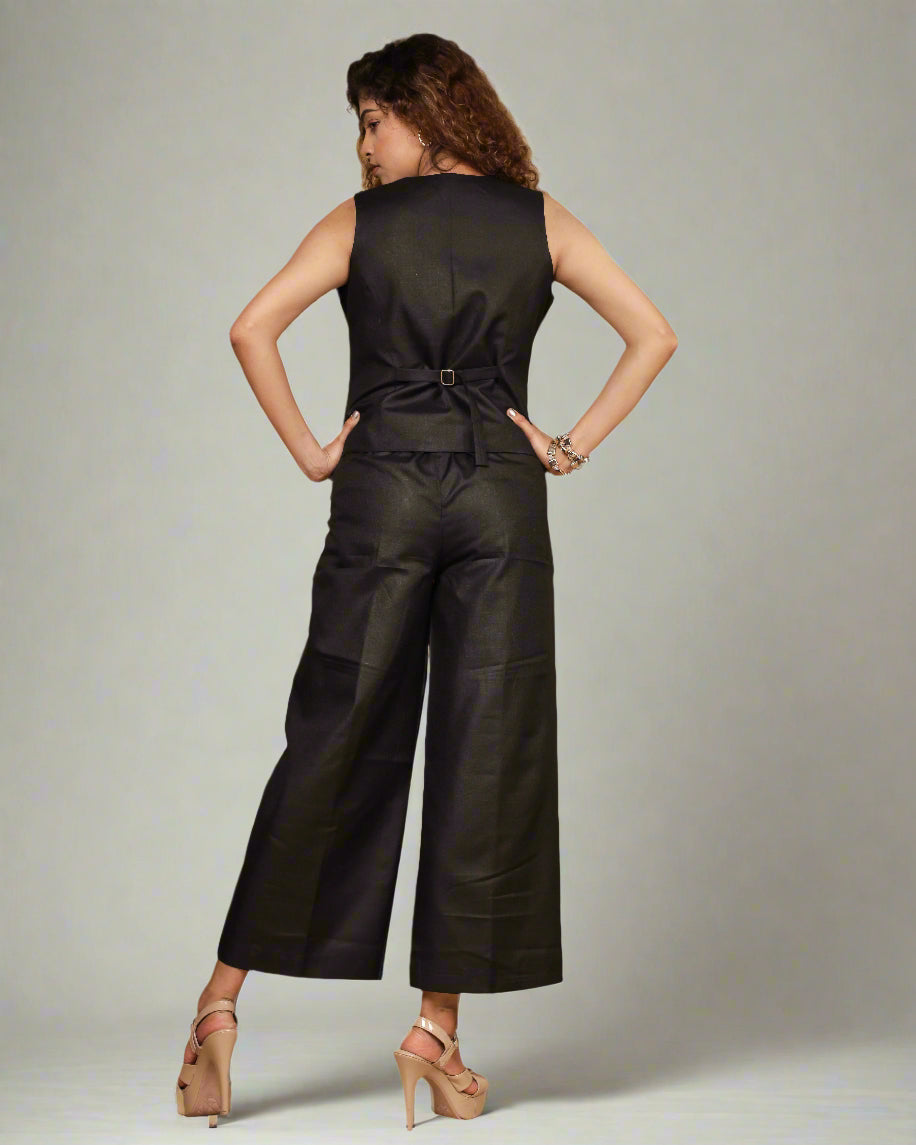 Vestro Waistcoat and Palazzo Pant 2pc Set (Black)