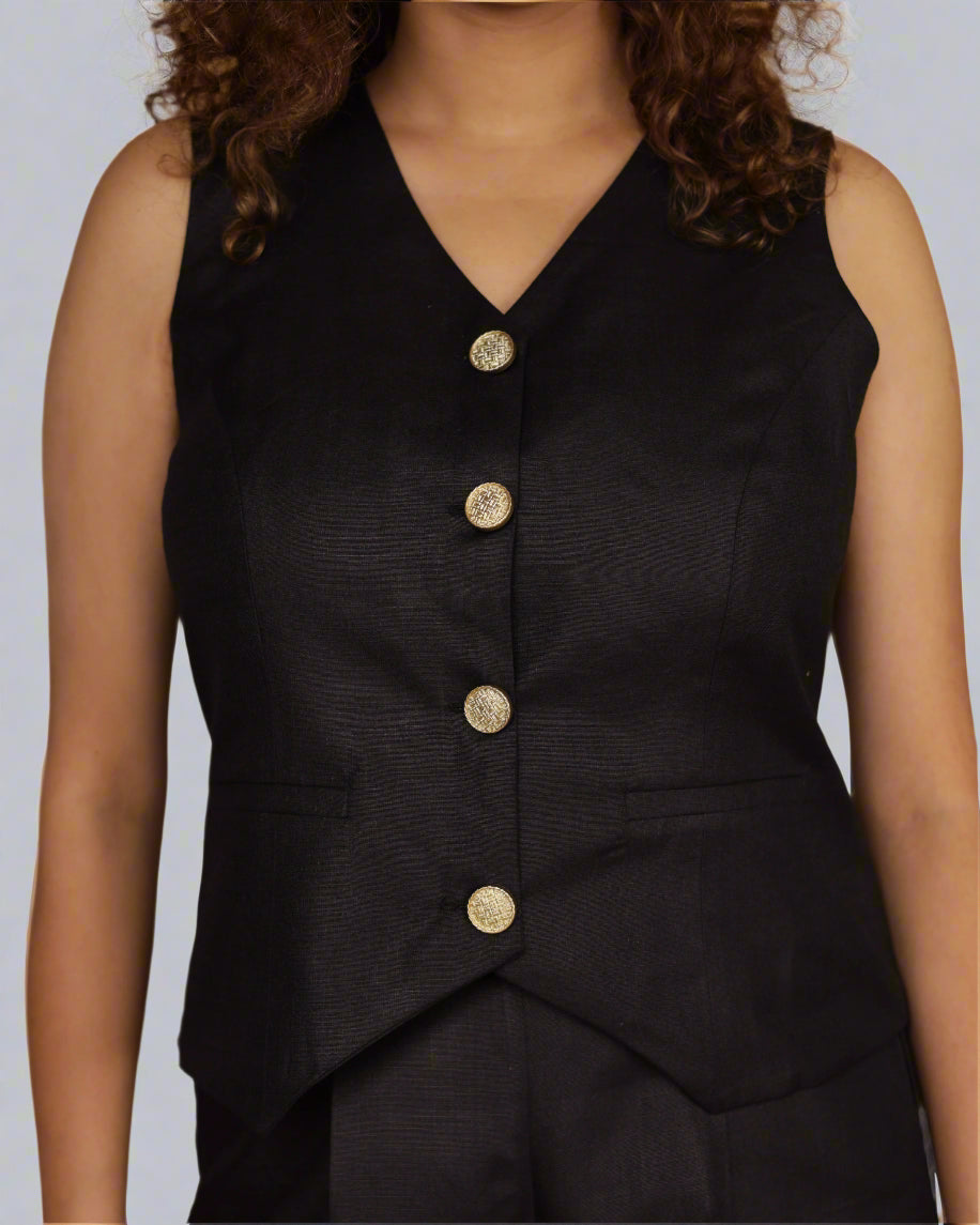 Vestro Waistcoat and Palazzo Pant 2pc Set (Black)