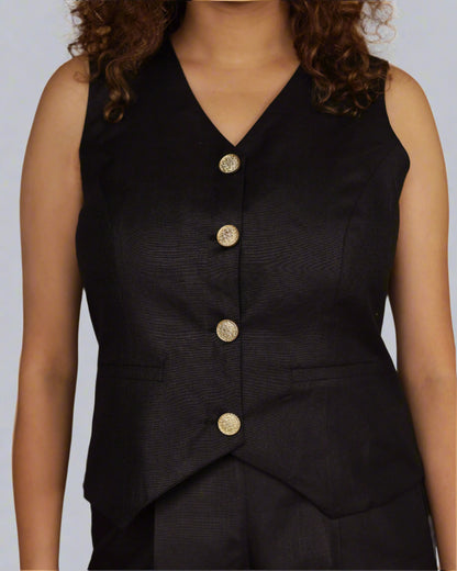 Vestro Waistcoat and Palazzo Pant 2pc Set (Black)