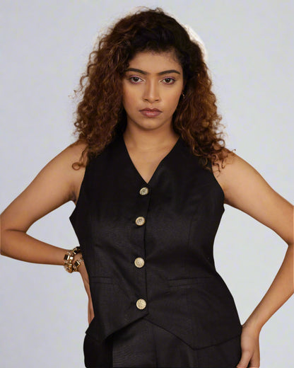Vestro Waistcoat and Palazzo Pant 2pc Set (Black)