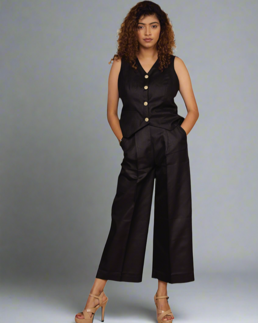 Vestro Waistcoat and Palazzo Pant 2pc Set (Black)