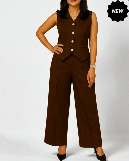 Vestro Waistcoat and Palazzo Pant 2pc Set (espresso)