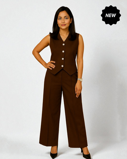Vestro Waistcoat and Palazzo Pant 2pc Set (espresso)