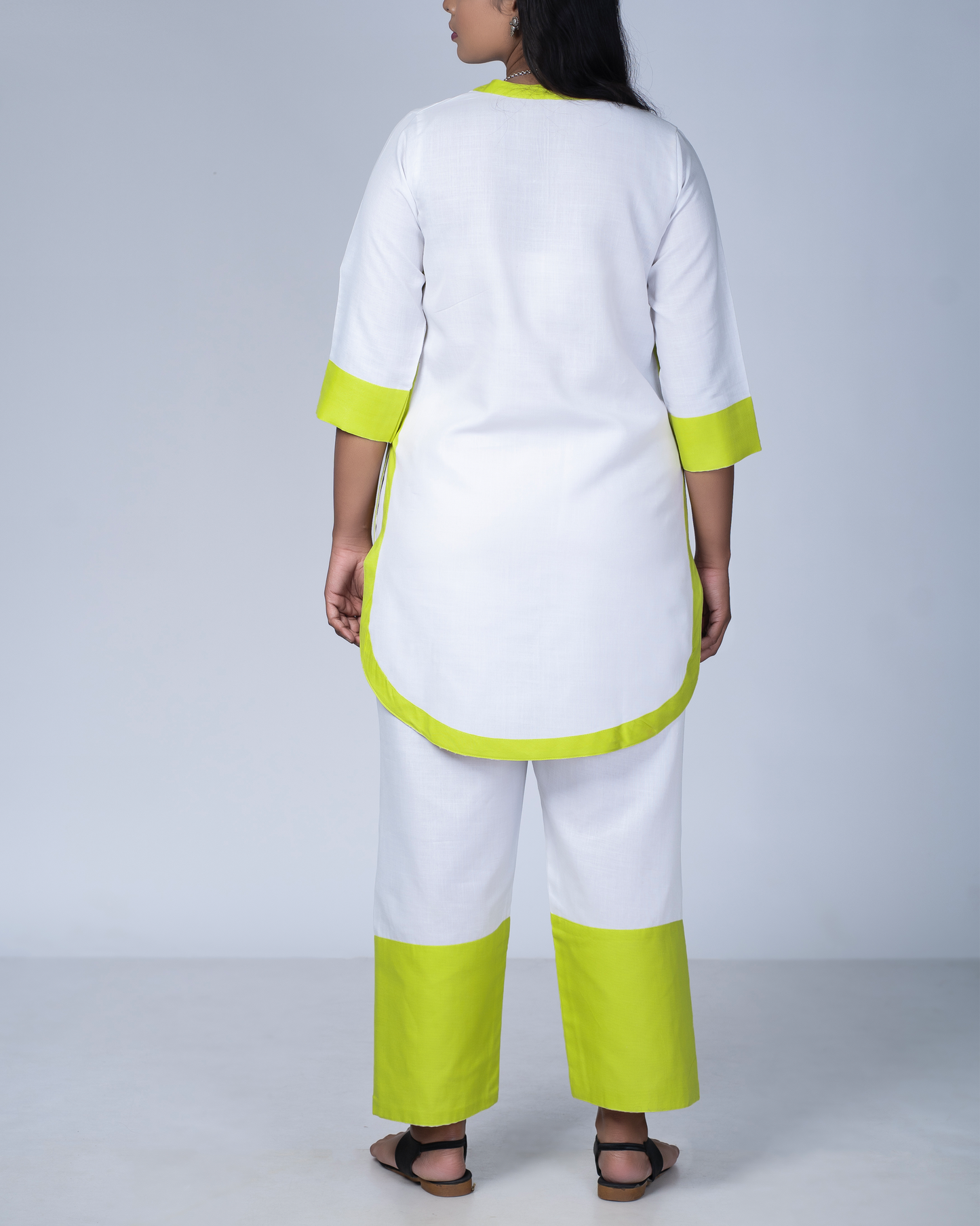 Rangmilap Co-ord Set(White and Lime)
