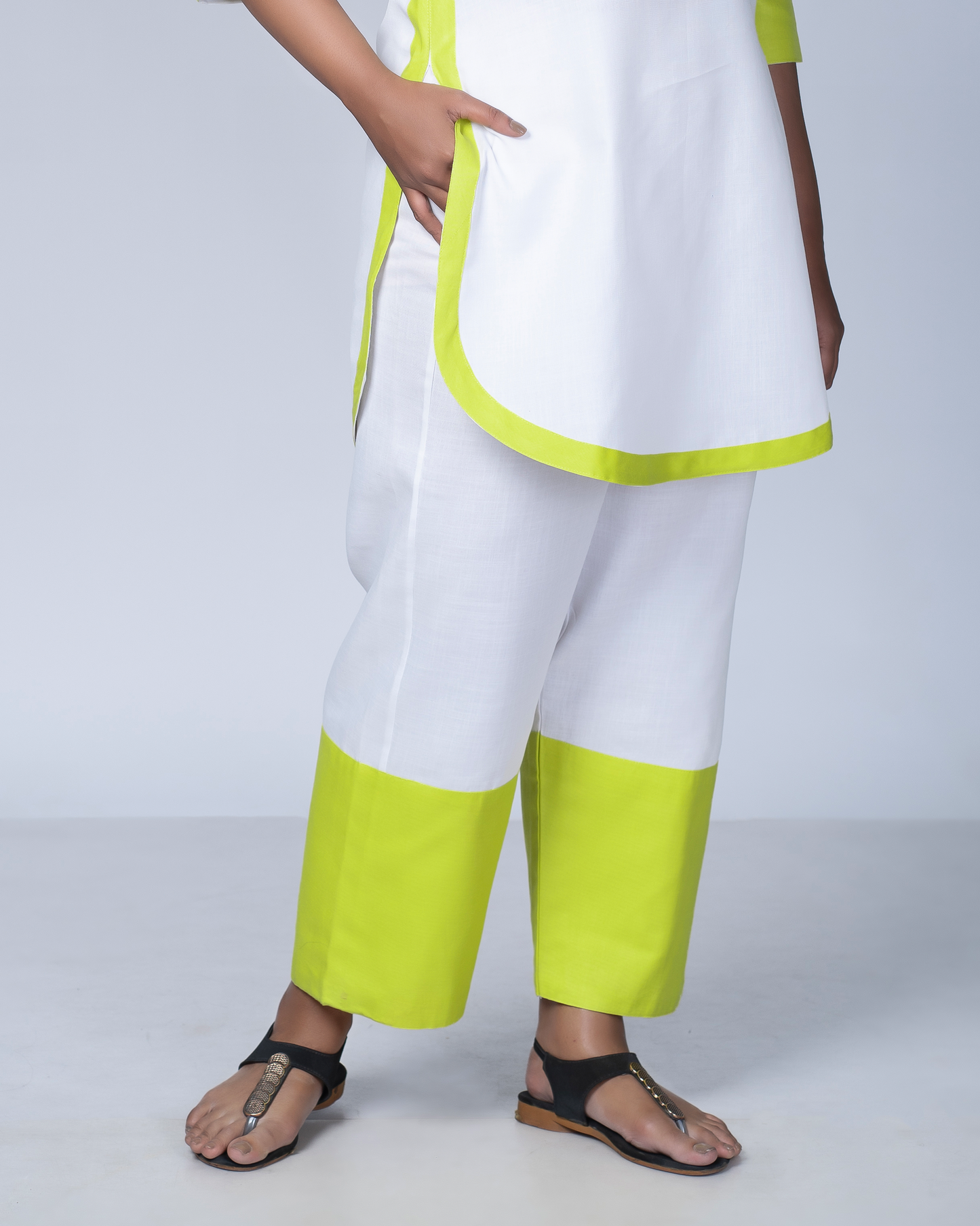 Rangmilap Co-ord Set(White and Lime)