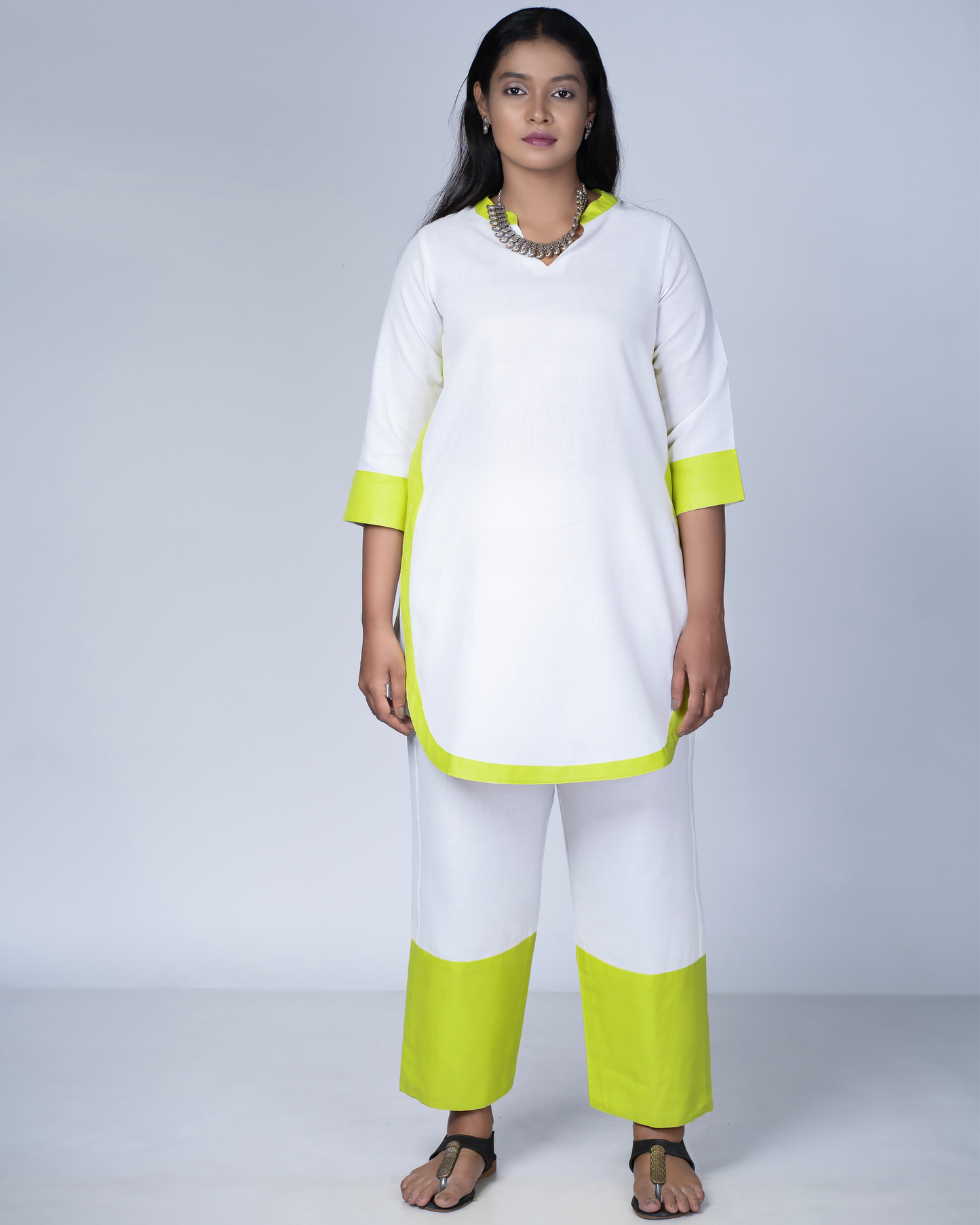 Rangmilap Co-ord Set(White and Lime)