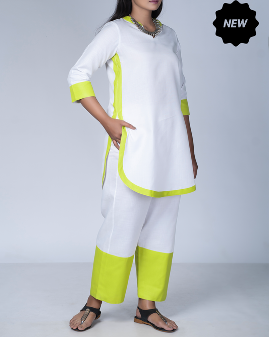 Rangmilap Co-ord Set(White and Lime)