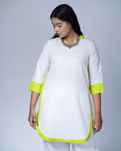 Rangmilap Co-ord Set(White and Lime)