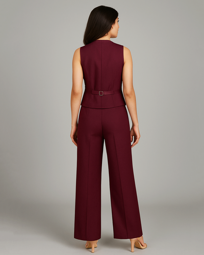 Vestro Waistcoat and Palazzo Pant 2pc Set (Wine)
