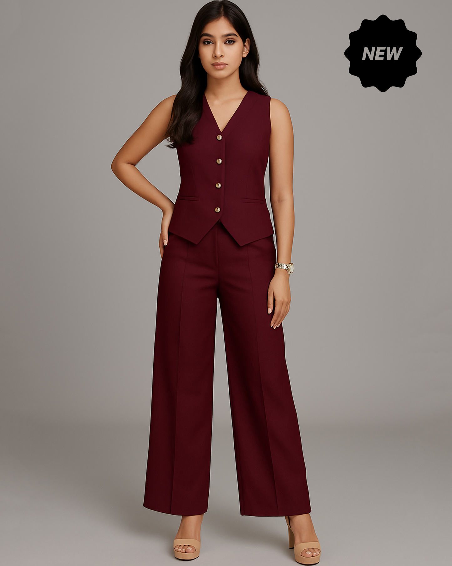 Vestro Waistcoat and Palazzo Pant 2pc Set (Wine)