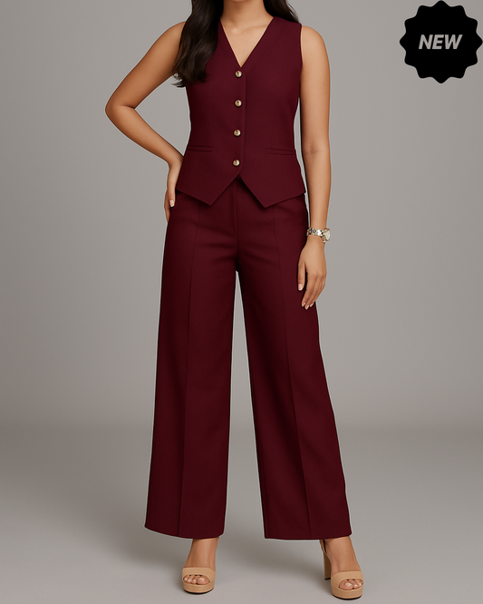 Vestro Waistcoat and Palazzo Pant 2pc Set (Wine)