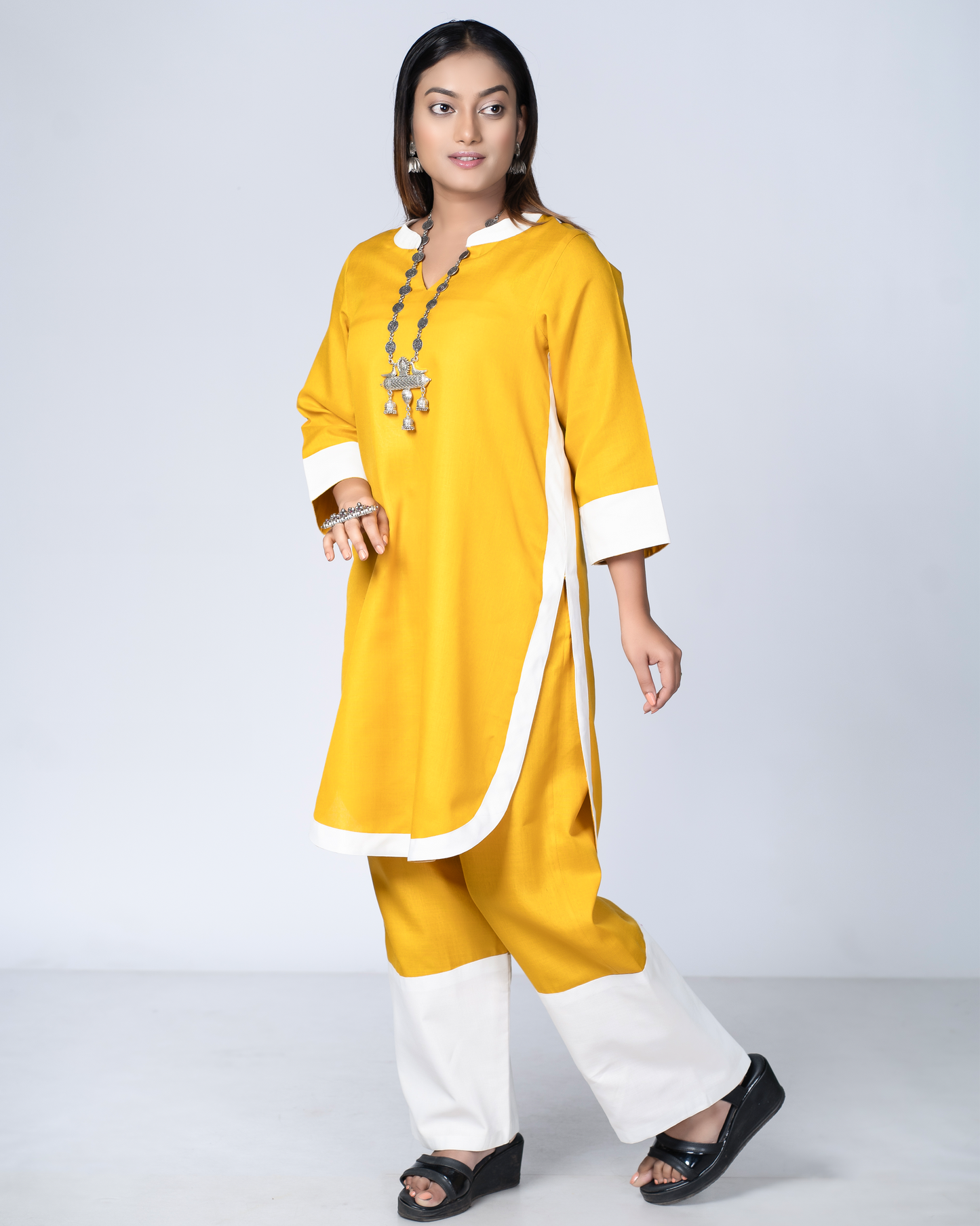 Rangmilap Co-ord Set(Mustard and White)