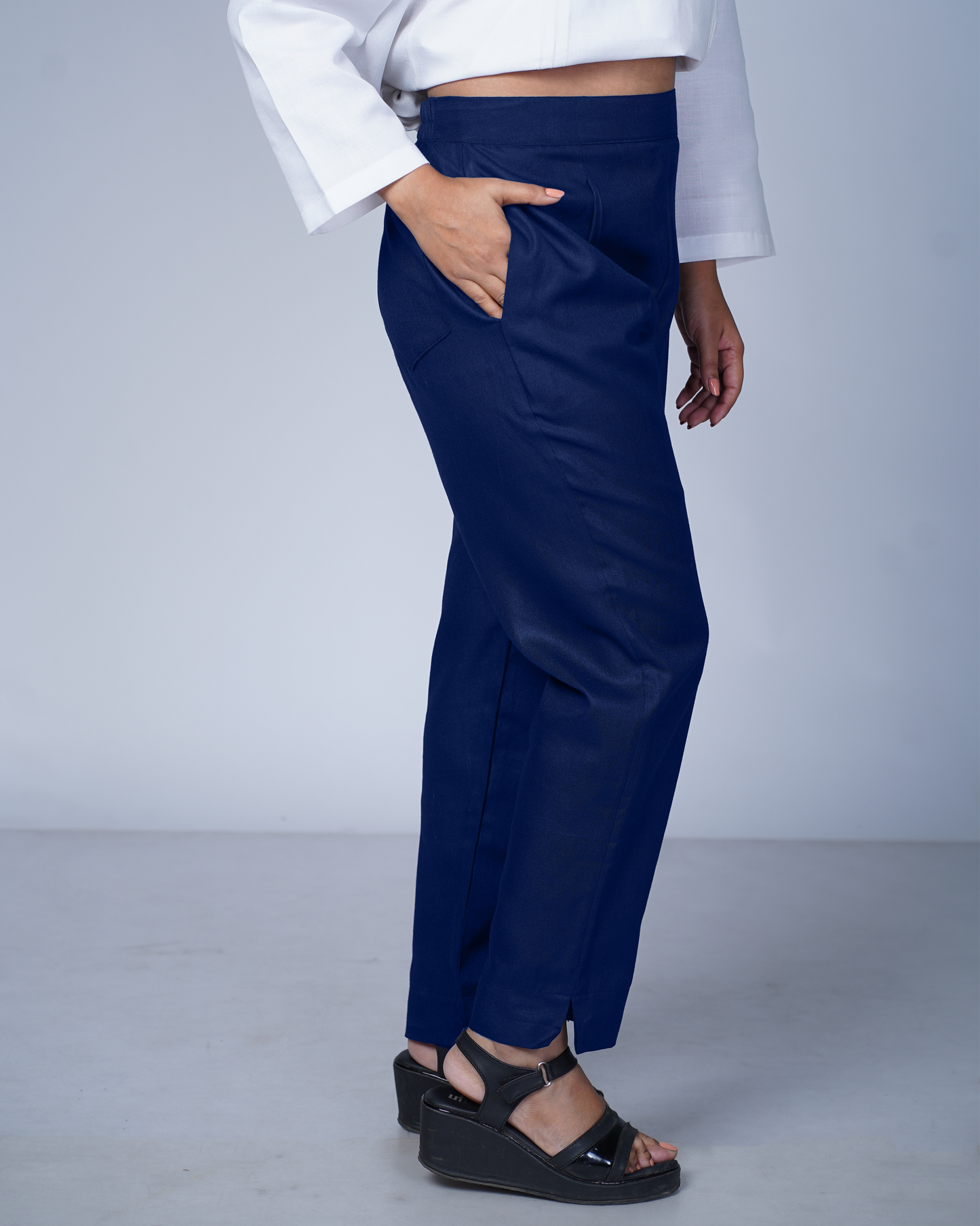Side zip pants (Navy)
