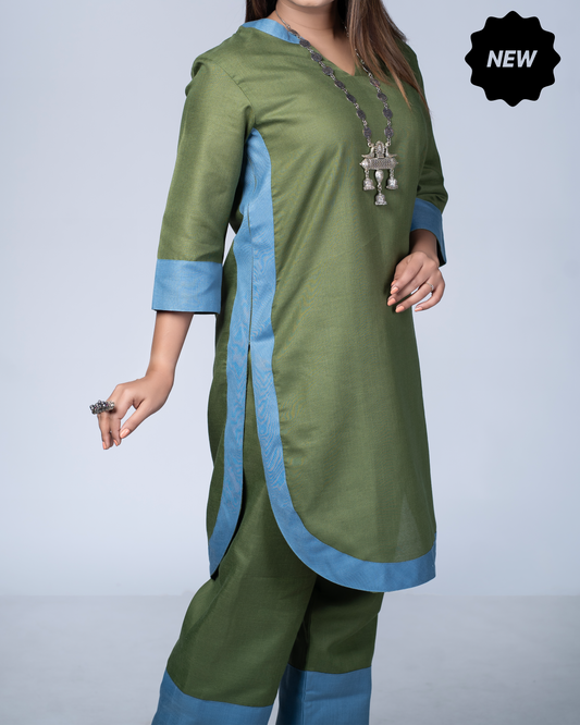 Rangmilap Co-ord Set(Olive and Blue)