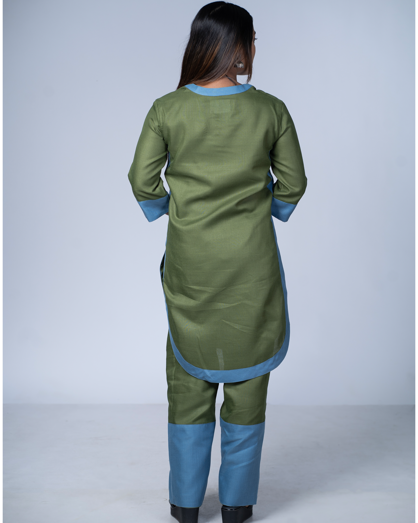 Rangmilap Co-ord Set(Olive and Blue)