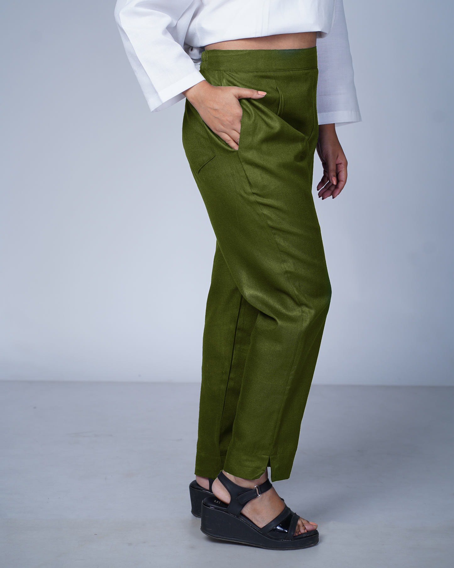 Side zip pants (olive)