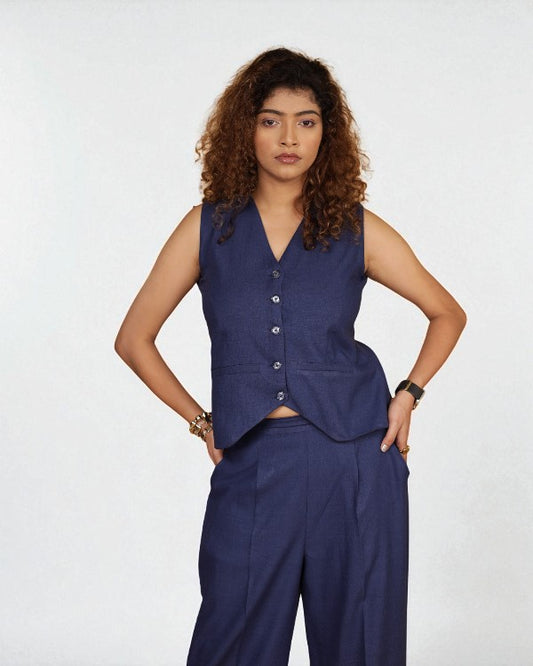 Vestro Waistcoat and Palazzo Pant 2pc Set (Navy Blue)