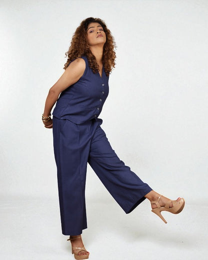 Vestro Waistcoat and Palazzo Pant 2pc Set (Navy Blue)