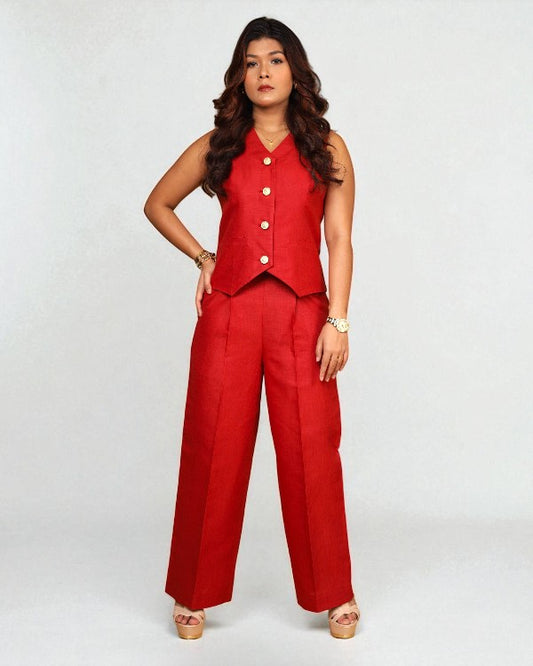 Vestro Waistcoat and Palazzo Pant 2pc Set (Maroon)